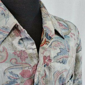Go Barefoot Hawaiian Aloha Camp Shirt Reverse Print Mens XL Floral USA Made VTG